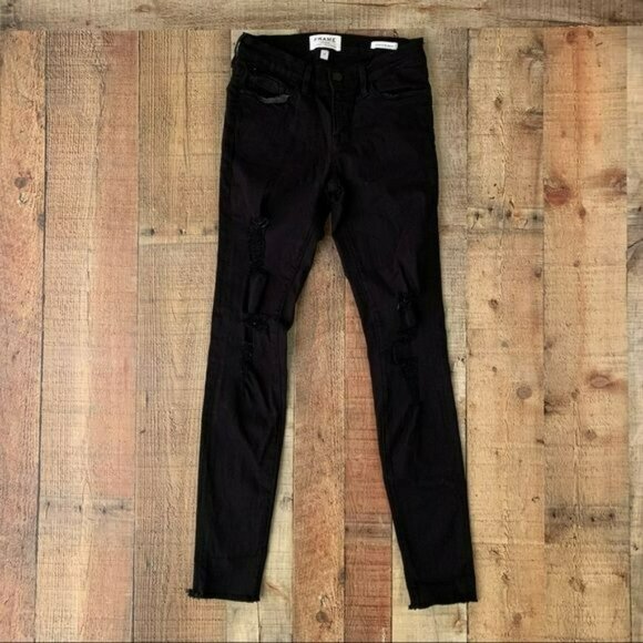 Frame denim women’s le skinny de Jeanne black distressed skinny jeans - 25 - Picture 8 of 11